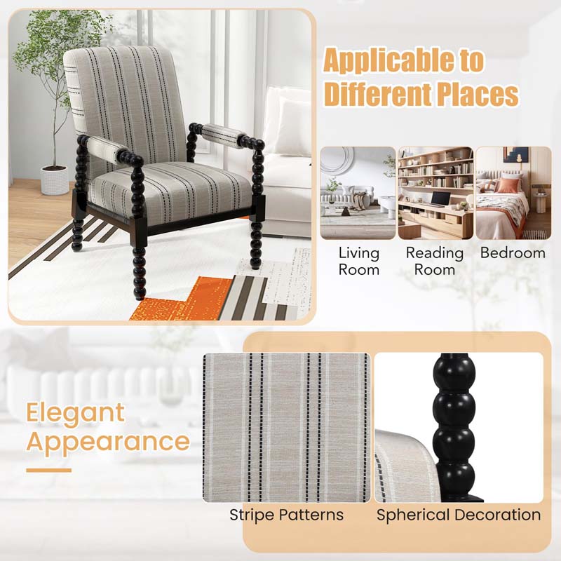 Mid-Century Modern Spindle Accent Chair for Living Room, Upholstered Armchair Single Sofa Chair with Rubber Wood Frame