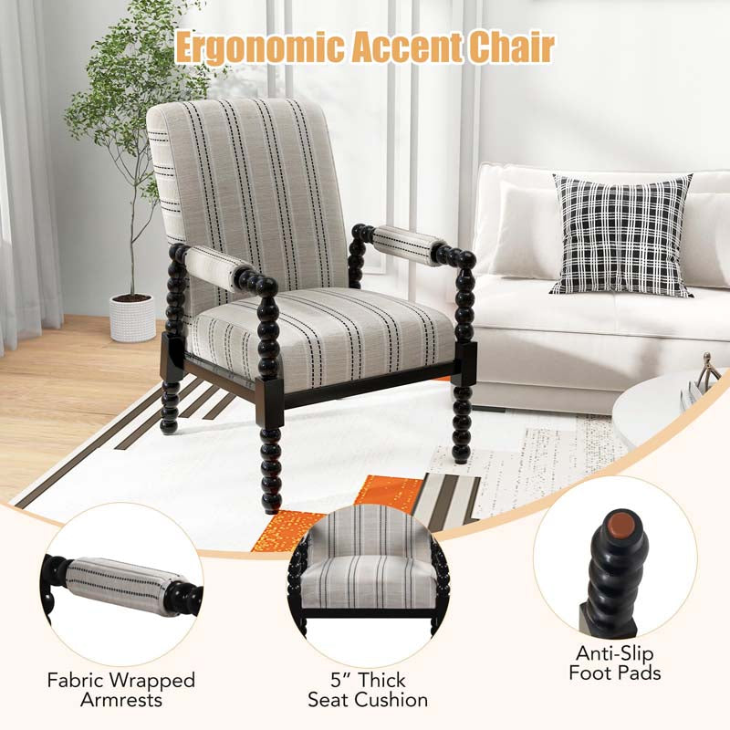 Mid-Century Modern Spindle Accent Chair for Living Room, Upholstered Armchair Single Sofa Chair with Rubber Wood Frame