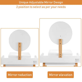 Vanity Table Set with Height Adjustable Round Mirror, Makeup Mirrored Dressing Table with Cushioned Stool, Side Storage