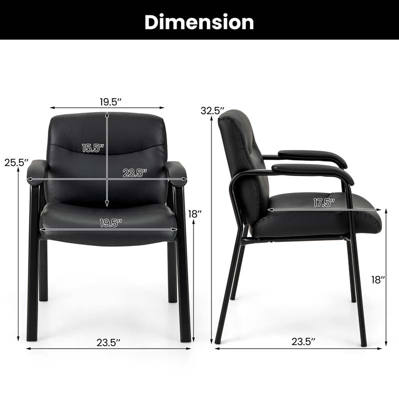 Set of 2 Office Guest with PU Leather Upholstered Seat, Modern Reception Chairs Conference Chairs No Wheels for Waiting & Meeting Rooms