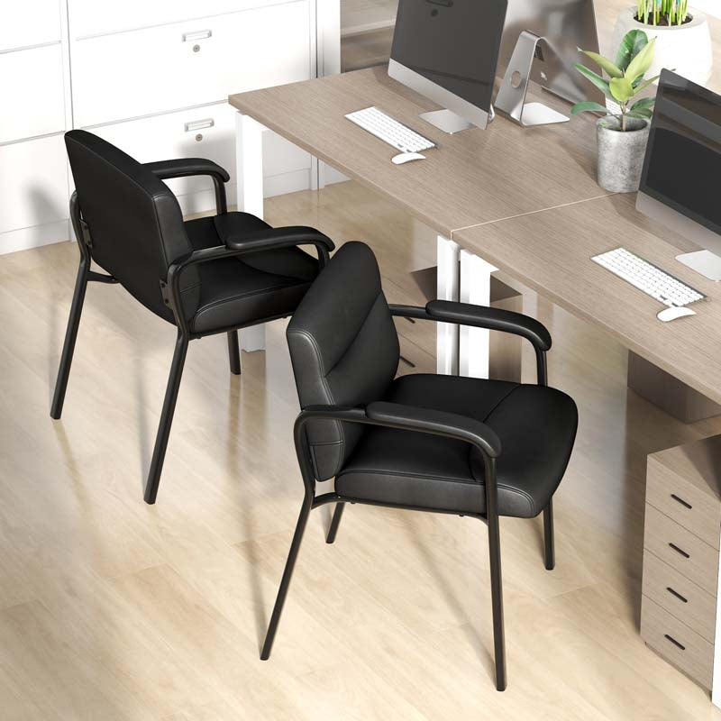Set of 2 Office Guest with PU Leather Upholstered Seat, Modern Reception Chairs Conference Chairs No Wheels for Waiting & Meeting Rooms