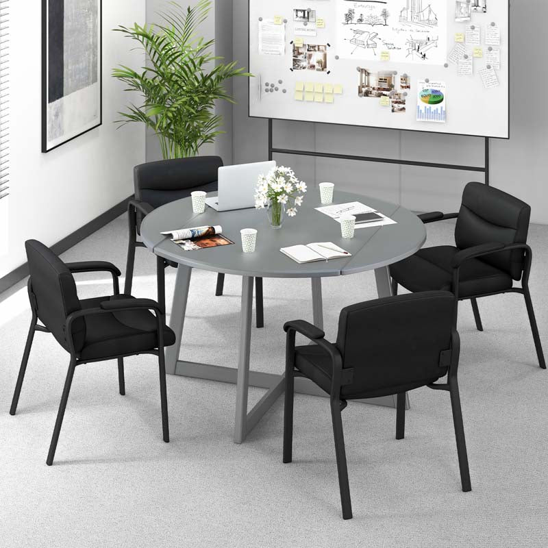 Set of 2 Office Guest with PU Leather Upholstered Seat, Modern Reception Chairs Conference Chairs No Wheels for Waiting & Meeting Rooms