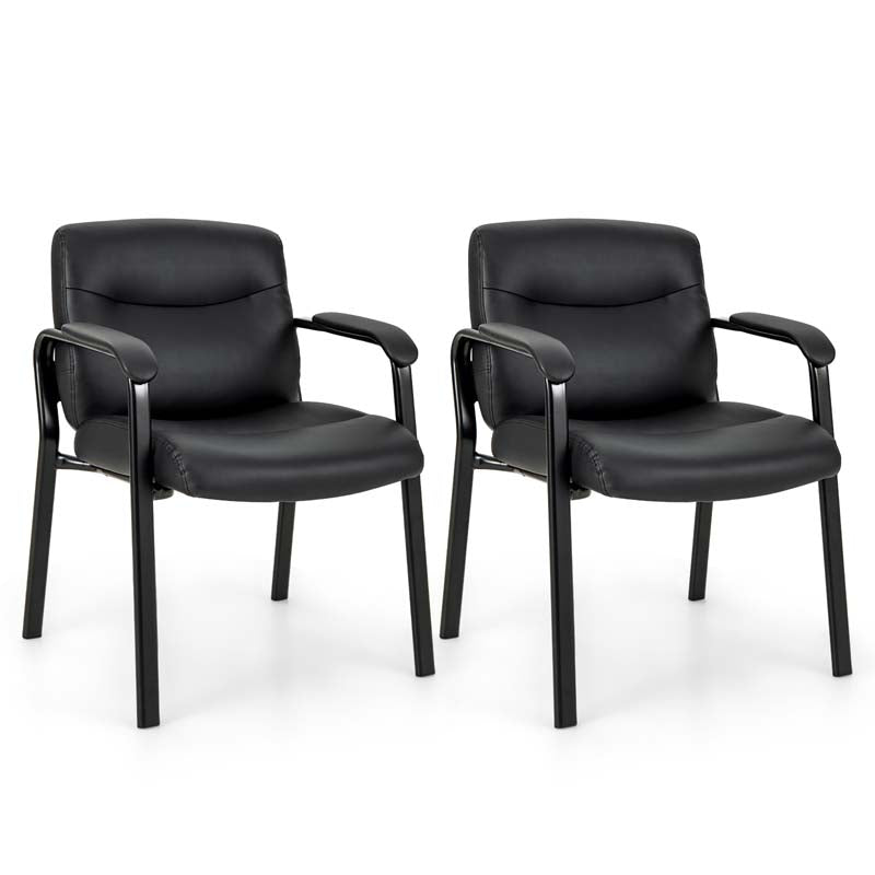 Set of 2 Office Guest with PU Leather Upholstered Seat, Modern Reception Chairs Conference Chairs No Wheels for Waiting & Meeting Rooms