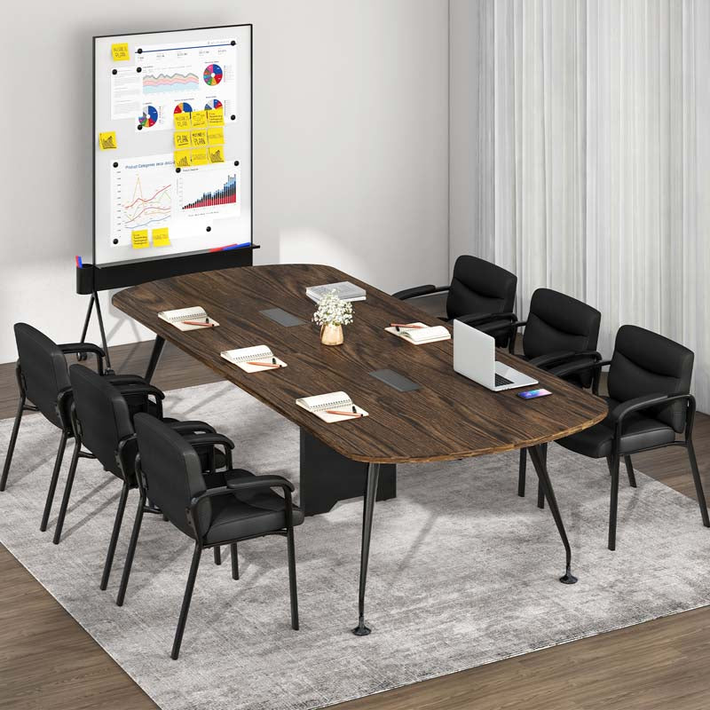 Set of 2 Office Guest with PU Leather Upholstered Seat, Modern Reception Chairs Conference Chairs No Wheels for Waiting & Meeting Rooms