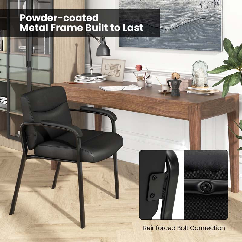 Set of 2 Office Guest with PU Leather Upholstered Seat, Modern Reception Chairs Conference Chairs No Wheels for Waiting & Meeting Rooms