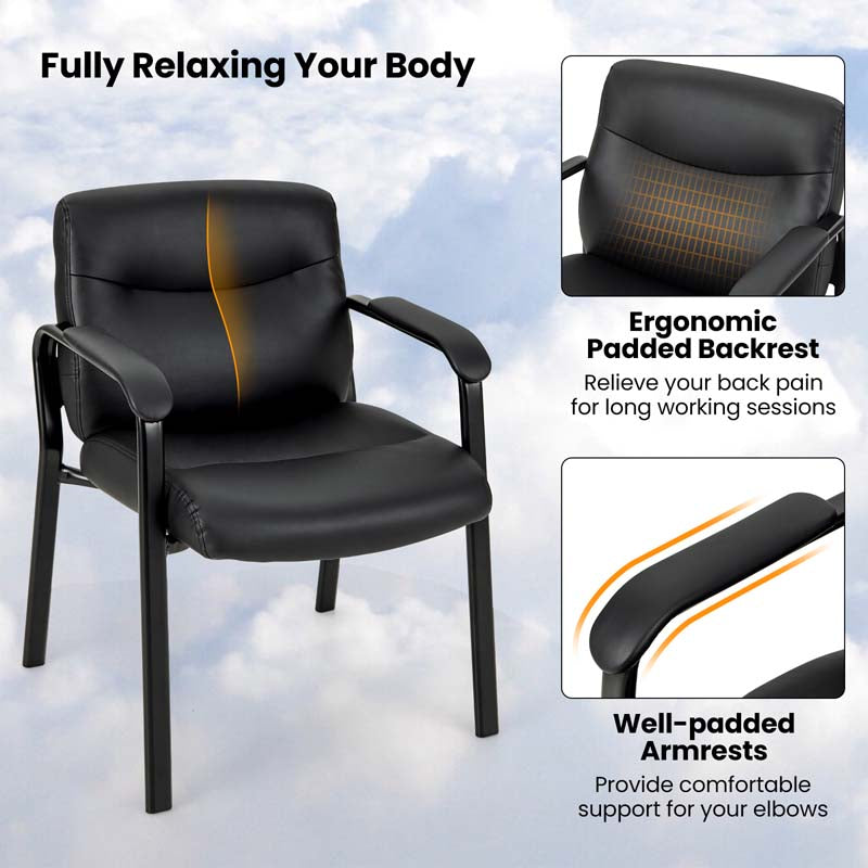 Set of 2 Office Guest with PU Leather Upholstered Seat, Modern Reception Chairs Conference Chairs No Wheels for Waiting & Meeting Rooms