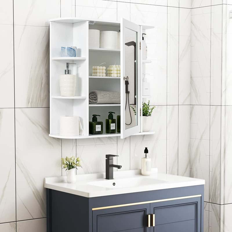Mirrored Bathroom Storage Cabinet Wall Mounted Hanging Medicine Cabinet Over Toilet with Single Door, 3 Adjustable Shelves