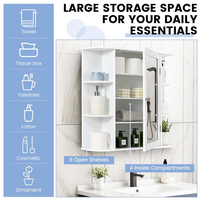 Mirrored Bathroom Storage Cabinet Wall Mounted Hanging Medicine Cabinet Over Toilet with Single Door, 3 Adjustable Shelves