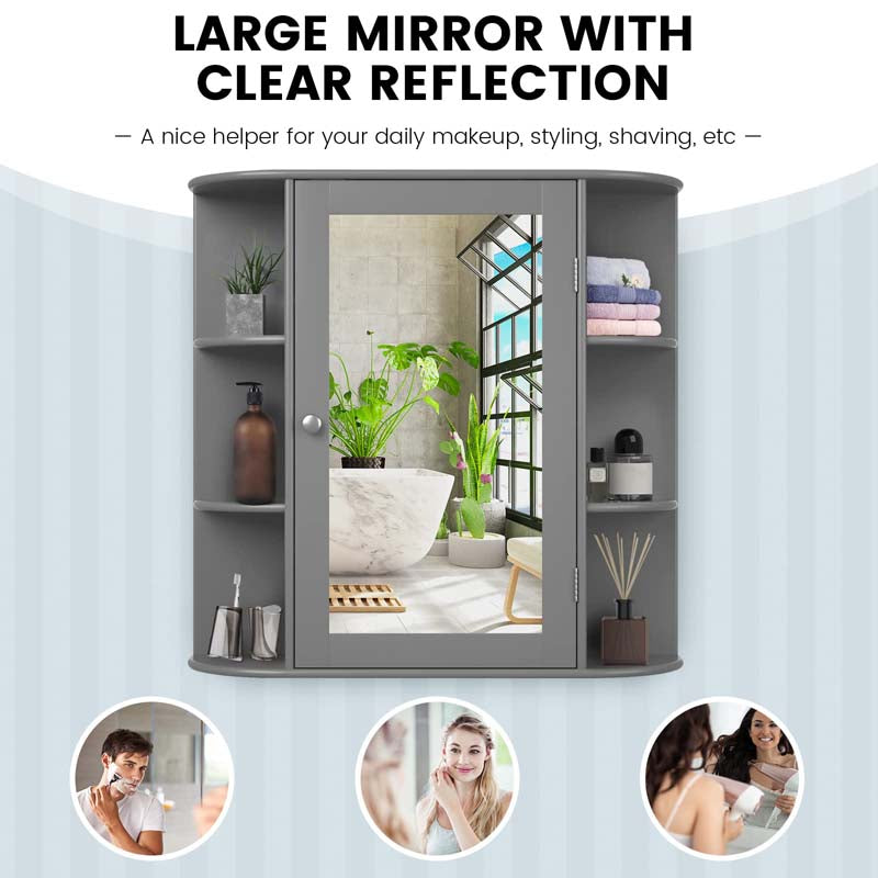 Mirrored Bathroom Storage Cabinet Wall Mounted Hanging Medicine Cabinet Over Toilet with Single Door, 3 Adjustable Shelves