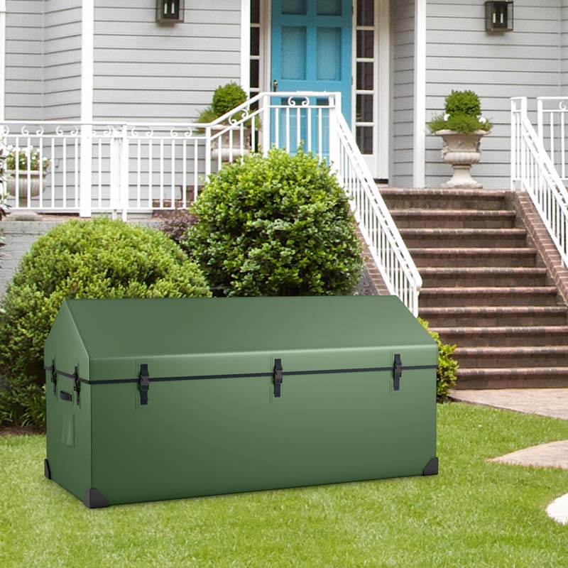 174 Gallon All Weather Outdoor Storage Box Patio Tarpaulin Deck Box with Ventilated Window, Adjustable Snap