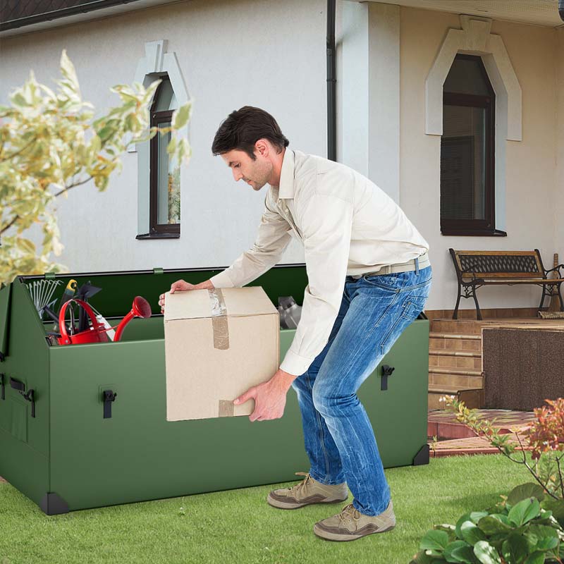 174 Gallon All Weather Outdoor Storage Box Patio Tarpaulin Deck Box with Ventilated Window, Adjustable Snap