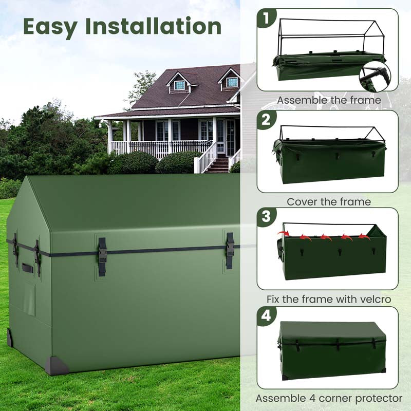 174 Gallon All Weather Outdoor Storage Box Patio Tarpaulin Deck Box with Ventilated Window, Adjustable Snap