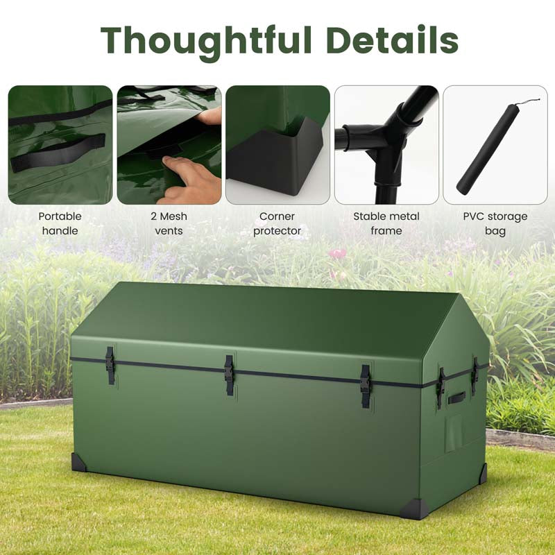 174 Gallon All Weather Outdoor Storage Box Patio Tarpaulin Deck Box with Ventilated Window, Adjustable Snap