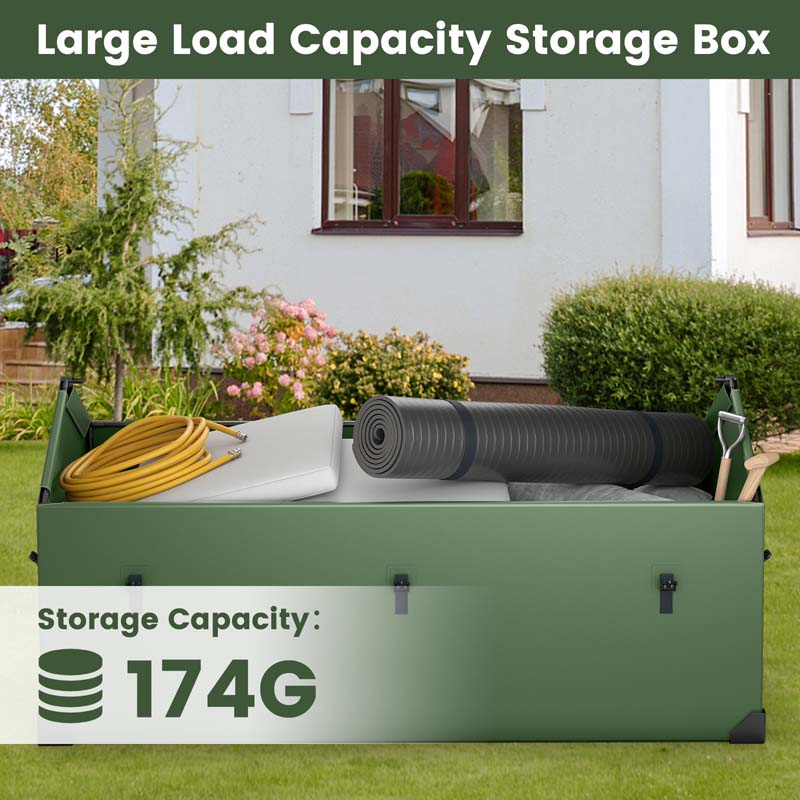 174 Gallon All Weather Outdoor Storage Box Patio Tarpaulin Deck Box with Ventilated Window, Adjustable Snap