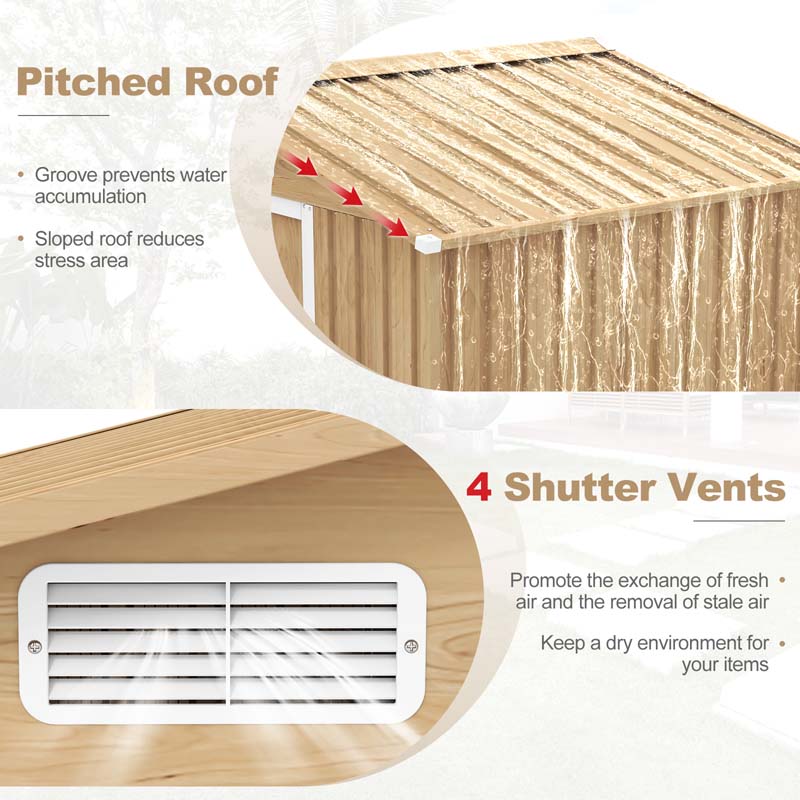 8' x 6' Woodgrain Metal Storage Shed Outdoor Waterproof Garden Shed Tool House Organizer w/Base Floor, 4 Vents, Lockable Doors