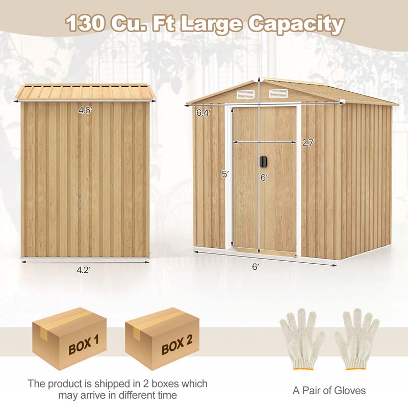 8' x 6' Woodgrain Metal Storage Shed Outdoor Waterproof Garden Shed Tool House Organizer w/Base Floor, 4 Vents, Lockable Doors