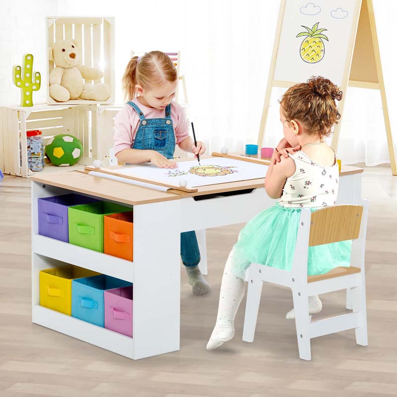 Kids Table and Chair Set Wood Activity Study Desk w/ Storage