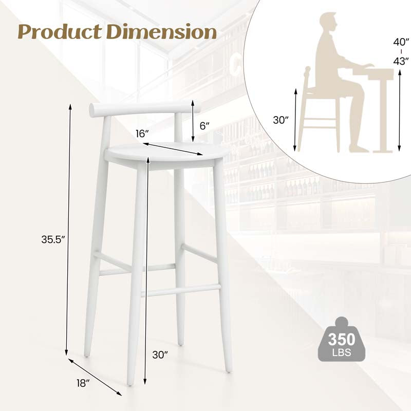 Acacia Wood Bar Stools Set of 2, 35"H Bar Height Kitchen Island Chairs with Back & Footrest, 350lb Capacity for Home Restaurant Cafe