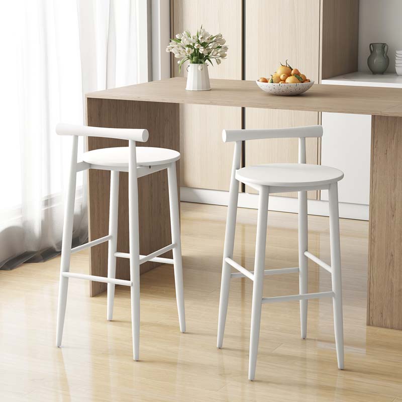 Acacia Wood Bar Stools Set of 2, 35"H Bar Height Kitchen Island Chairs with Back & Footrest, 350lb Capacity for Home Restaurant Cafe