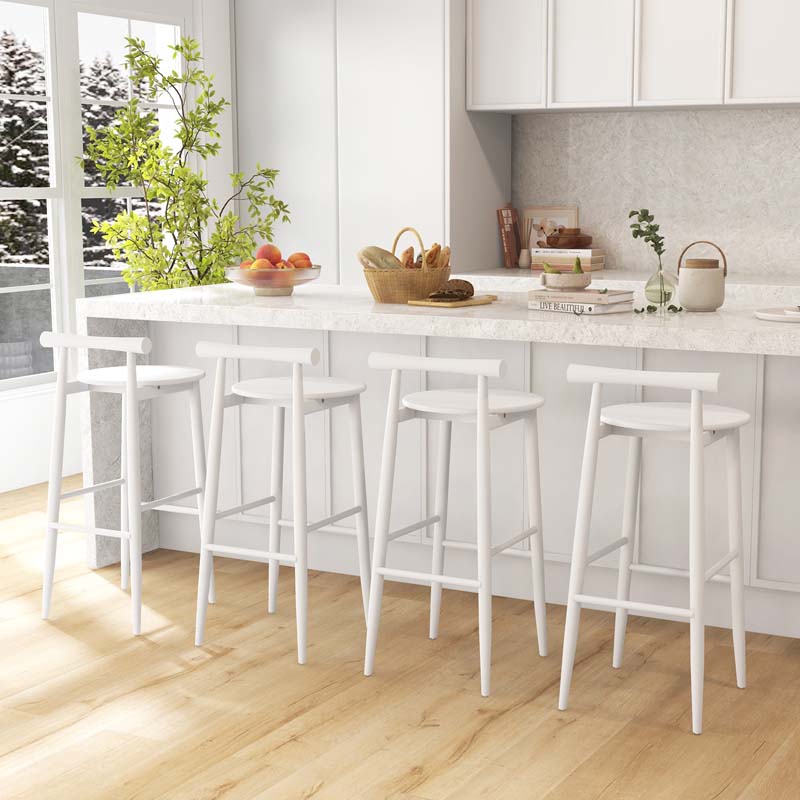 Acacia Wood Bar Stools Set of 2, 35"H Bar Height Kitchen Island Chairs with Back & Footrest, 350lb Capacity for Home Restaurant Cafe