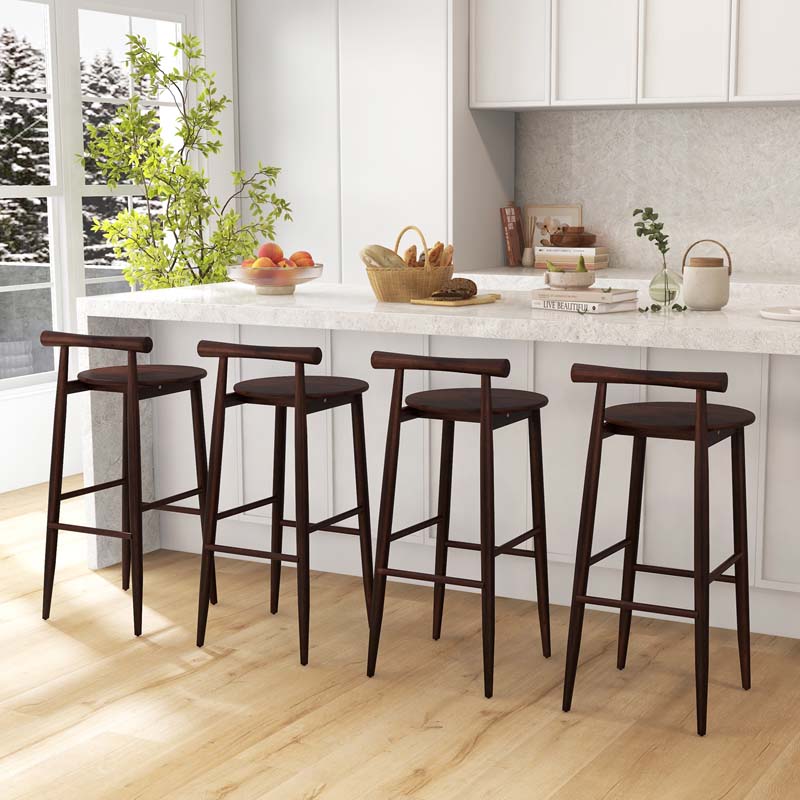 Acacia Wood Bar Stools Set of 2, 35"H Bar Height Kitchen Island Chairs with Back & Footrest, 350lb Capacity for Home Restaurant Cafe