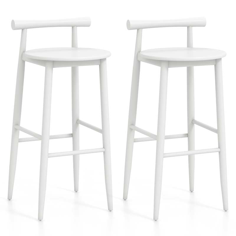 Acacia Wood Bar Stools Set of 2, 35"H Bar Height Kitchen Island Chairs with Back & Footrest, 350lb Capacity for Home Restaurant Cafe