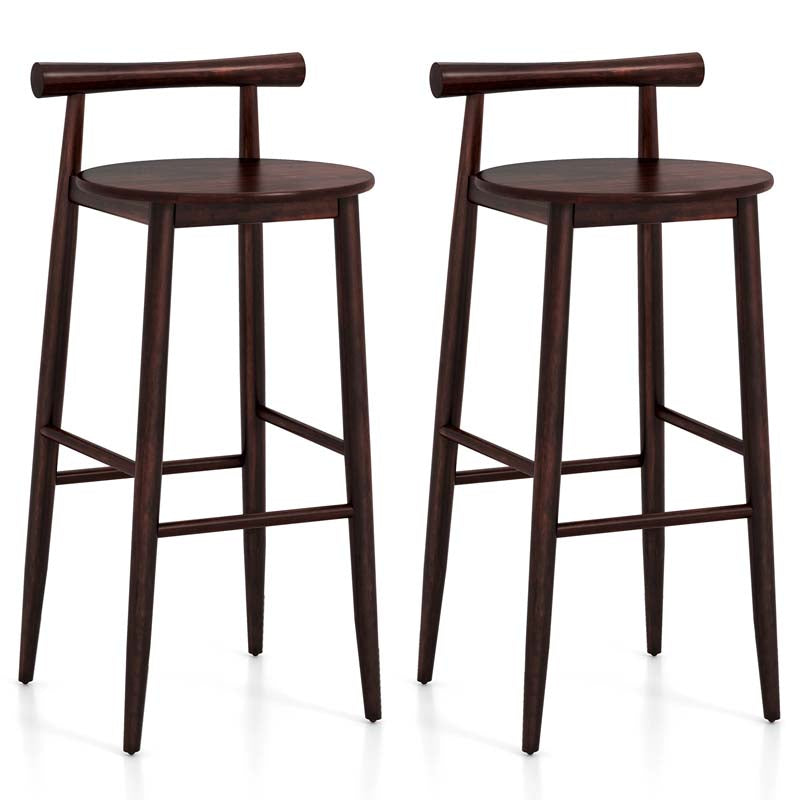 Acacia Wood Bar Stools Set of 2, 35"H Bar Height Kitchen Island Chairs with Back & Footrest, 350lb Capacity for Home Restaurant Cafe