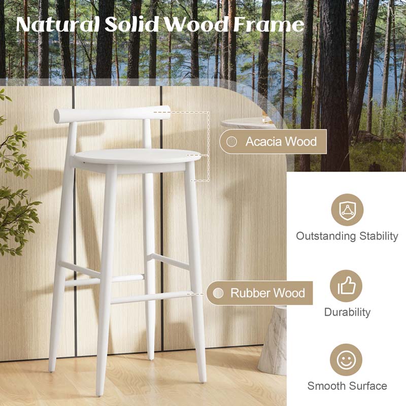 Acacia Wood Bar Stools Set of 2, 35"H Bar Height Kitchen Island Chairs with Back & Footrest, 350lb Capacity for Home Restaurant Cafe