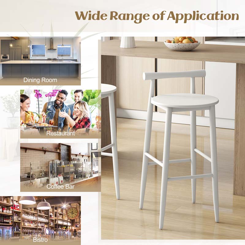Acacia Wood Bar Stools Set of 2, 35"H Bar Height Kitchen Island Chairs with Back & Footrest, 350lb Capacity for Home Restaurant Cafe