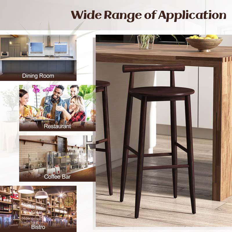 Acacia Wood Bar Stools Set of 2, 35"H Bar Height Kitchen Island Chairs with Back & Footrest, 350lb Capacity for Home Restaurant Cafe
