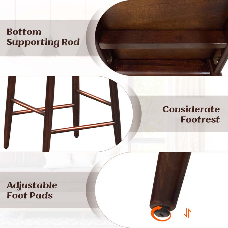 Acacia Wood Bar Stools Set of 2, 35"H Bar Height Kitchen Island Chairs with Back & Footrest, 350lb Capacity for Home Restaurant Cafe