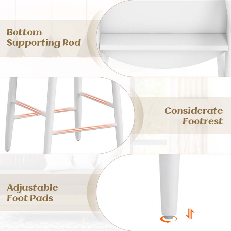Acacia Wood Bar Stools Set of 2, 35"H Bar Height Kitchen Island Chairs with Back & Footrest, 350lb Capacity for Home Restaurant Cafe