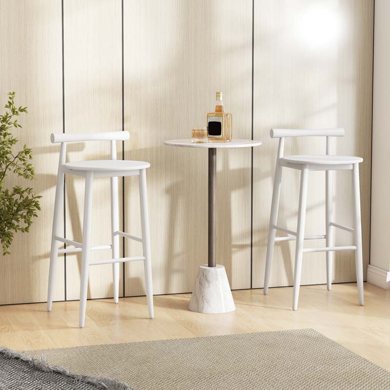 Acacia Wood Bar Stools Set of 2, 35"H Bar Height Kitchen Island Chairs with Back & Footrest, 350lb Capacity for Home Restaurant Cafe