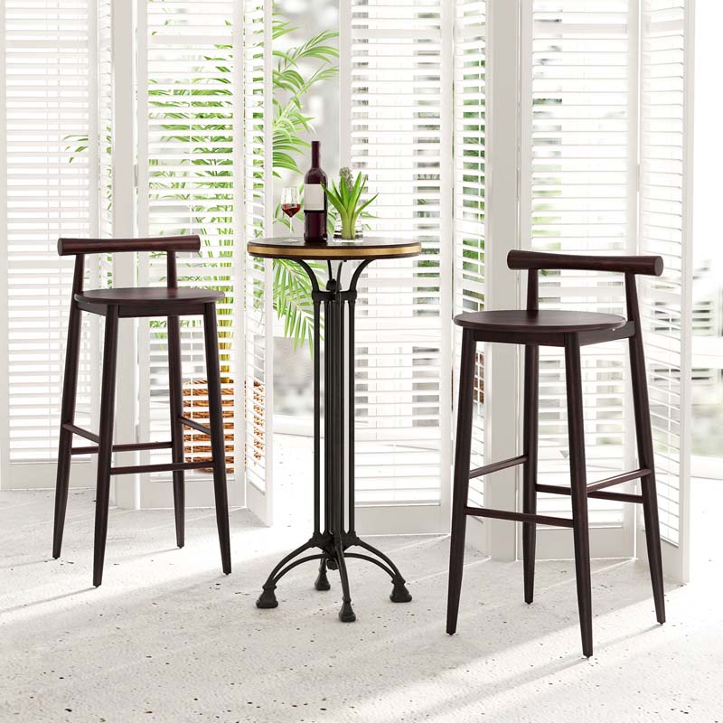 Acacia Wood Bar Stools Set of 2, 35"H Bar Height Kitchen Island Chairs with Back & Footrest, 350lb Capacity for Home Restaurant Cafe