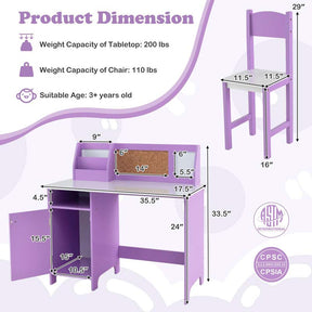Kids Desk and Chair Set with Whiteboard, Hutch, Cabinet, Wooden Children Study Table Chair, Student Computer Workstation Writing Desk for Bedroom