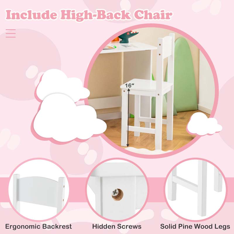 Kids Desk and Chair Set with Whiteboard, Hutch, Cabinet, Wooden Children Study Table Chair, Student Computer Workstation Writing Desk for Bedroom