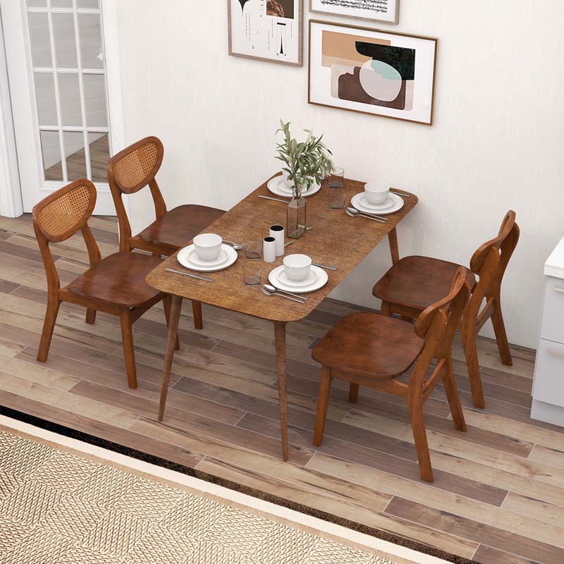 Farmhouse Style Solid Rubber Wooden Dining Chairs with Breathable Rattan Woven Backrest