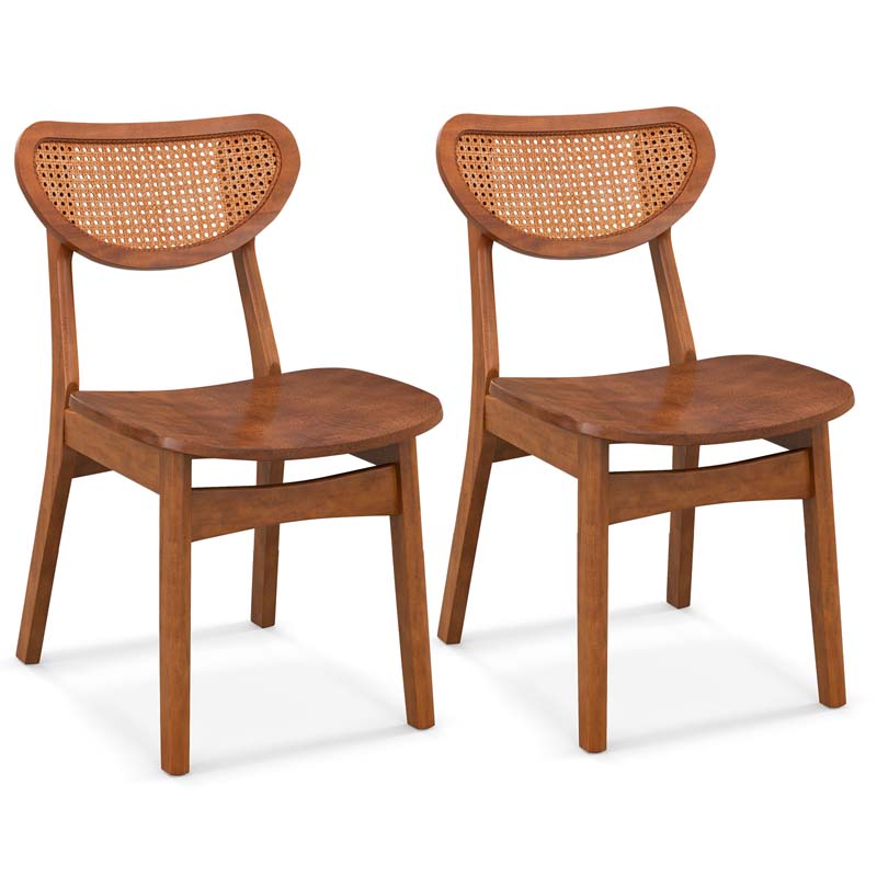 Farmhouse Style Solid Rubber Wooden Dining Chairs with Breathable Rattan Woven Backrest