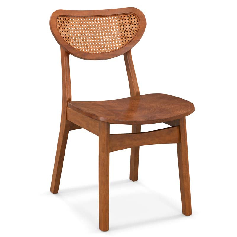 Farmhouse Style Solid Rubber Wooden Dining Chairs with Breathable Rattan Woven Backrest