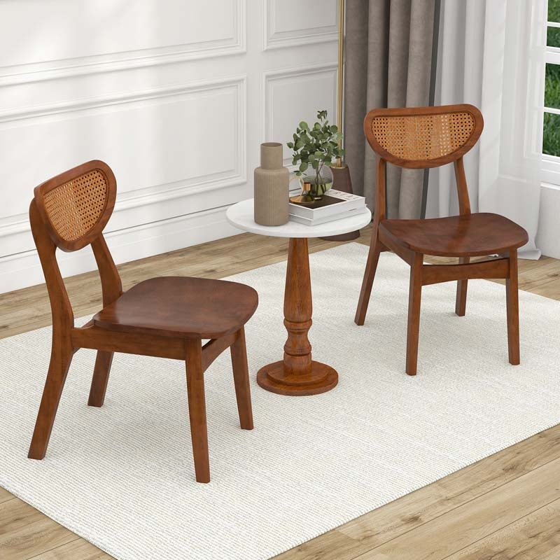 Farmhouse Style Solid Rubber Wooden Dining Chairs with Breathable Rattan Woven Backrest