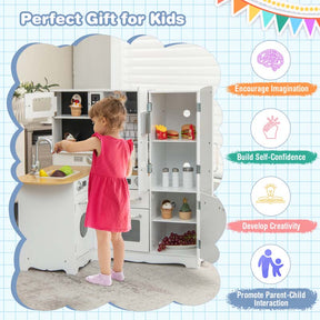 11-in-1 Toddler Wooden Play Kitchen Toy Set, Kids Corner Kitchen Playset with Realistic Washing Machine, Microwave, Stove, Sink