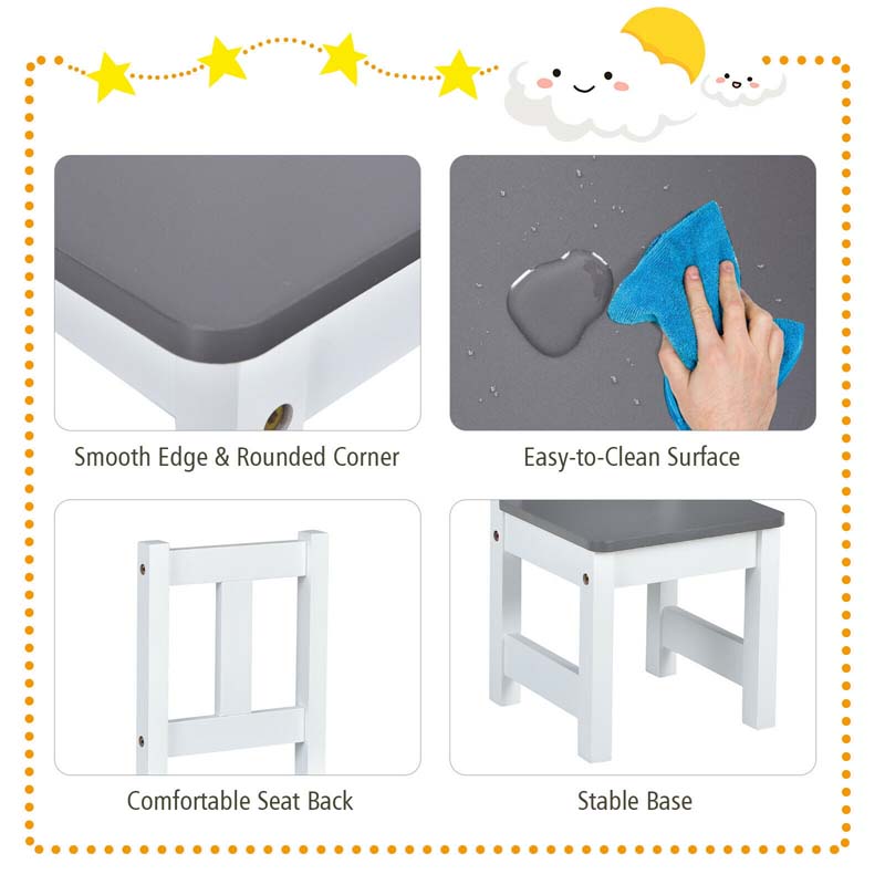2 in 1 Kids Table and Chair Set, Wooden Children Activity Table with Toy Storage Bench & 2 Chairs for Arts, Crafts, Snack Time, Playroom