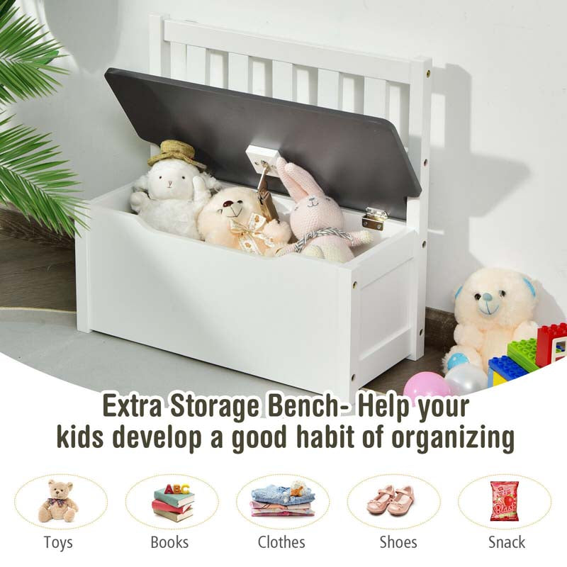 2 in 1 Kids Table and Chair Set, Wooden Children Activity Table with Toy Storage Bench & 2 Chairs for Arts, Crafts, Snack Time, Playroom