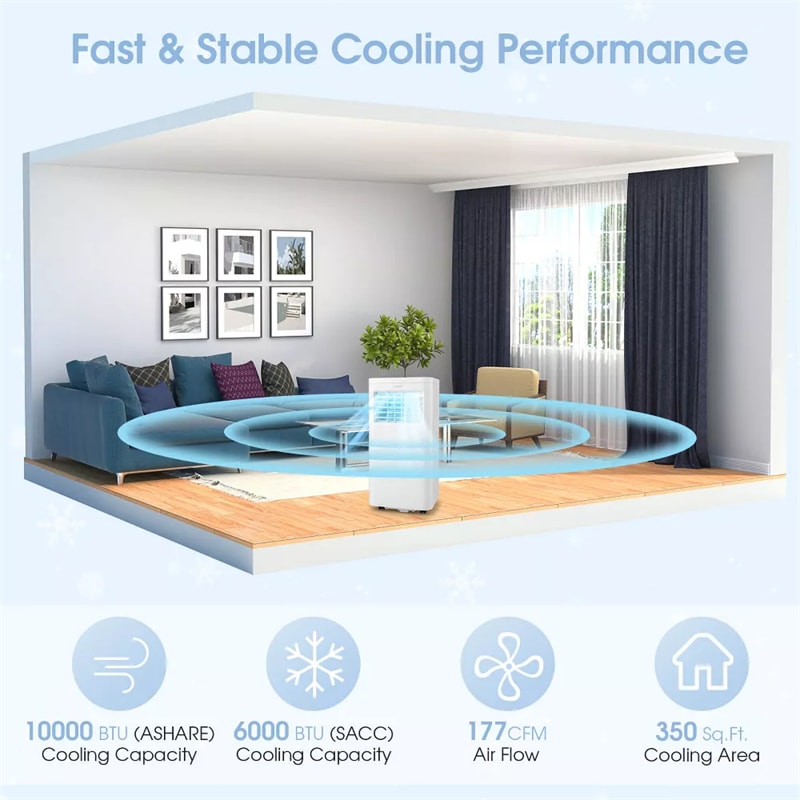 10000 BTU 3-in-1 Portable Air Conditioner, Personal Standing AC Cooling Unit with Dehumidifier, 24H Timer, Window Kit & Wheels for Bedroom, Dorm