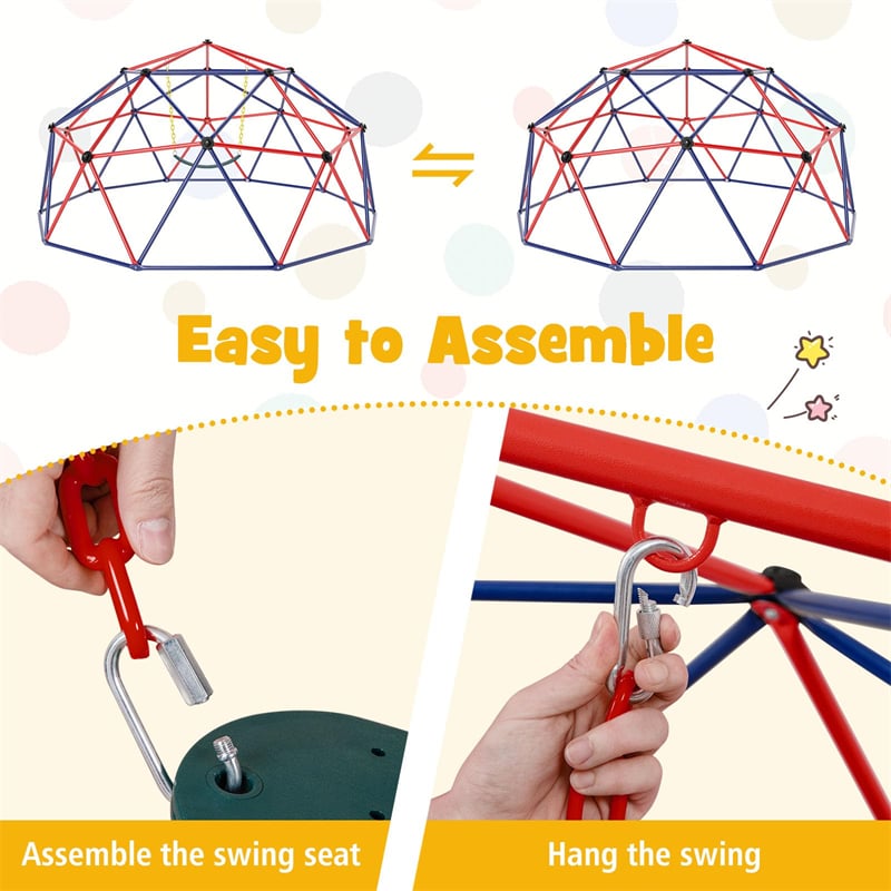 10 FT Geometric Dome Climber with Swing, Upgrade Jungle Gym Monkey Bar for Backyard, Outdoor Climbing Toys for Toddlers