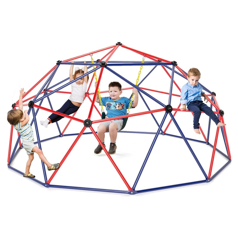 10 FT Geometric Dome Climber with Swing, Upgrade Jungle Gym Monkey Bar for Backyard, Outdoor Climbing Toys for Toddlers