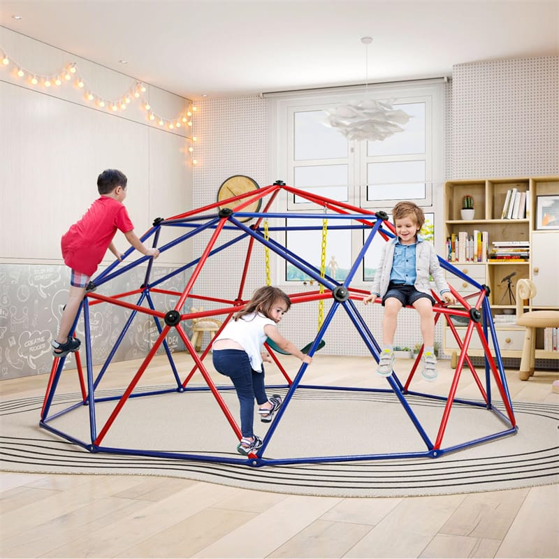 10 FT Geometric Dome Climber with Swing, Upgrade Jungle Gym Monkey Bar for Backyard, Outdoor Climbing Toys for Toddlers