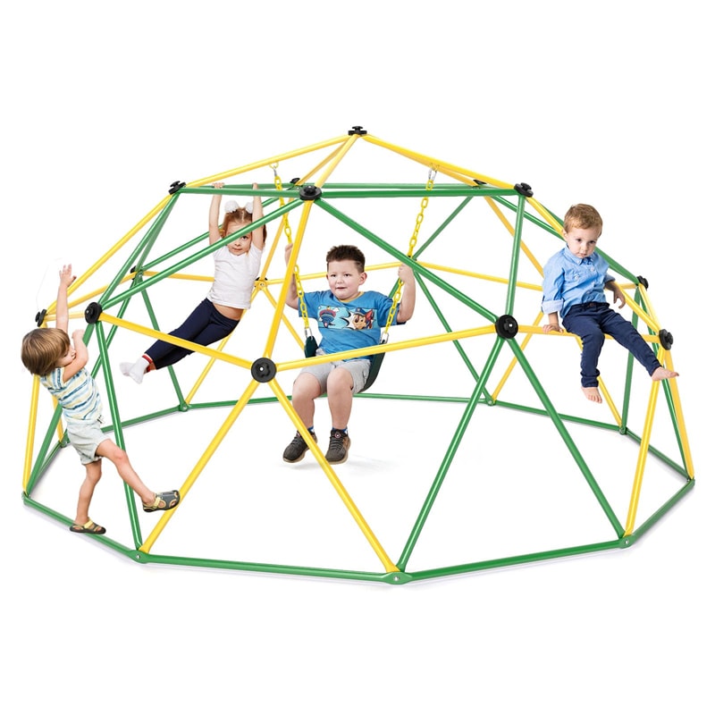 10 FT Geometric Dome Climber with Swing, Upgrade Jungle Gym Monkey Bar for Backyard, Outdoor Climbing Toys for Toddlers