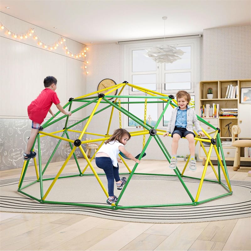 10 FT Geometric Dome Climber with Swing, Upgrade Jungle Gym Monkey Bar for Backyard, Outdoor Climbing Toys for Toddlers
