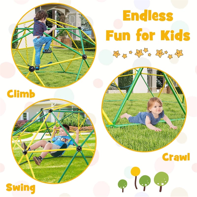 10 FT Geometric Dome Climber with Swing, Upgrade Jungle Gym Monkey Bar for Backyard, Outdoor Climbing Toys for Toddlers